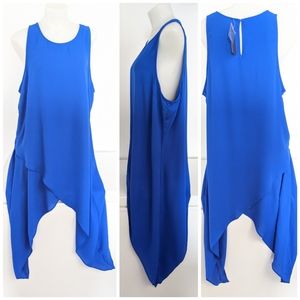 Very Long Chic Royal Blue Tunic Round Neck Sz L